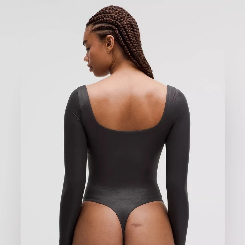 Lululemon | Wundermost Ultra-Soft Nulu Square-Neck Long-Sleeve Bodysuit Black - Picture 1 of 13